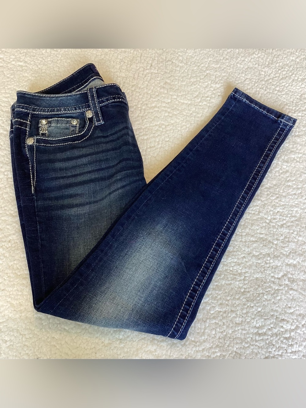 Miss Me Y2K Cross Pocket Skinny Jeans Western Glam Rhinestone Size 29